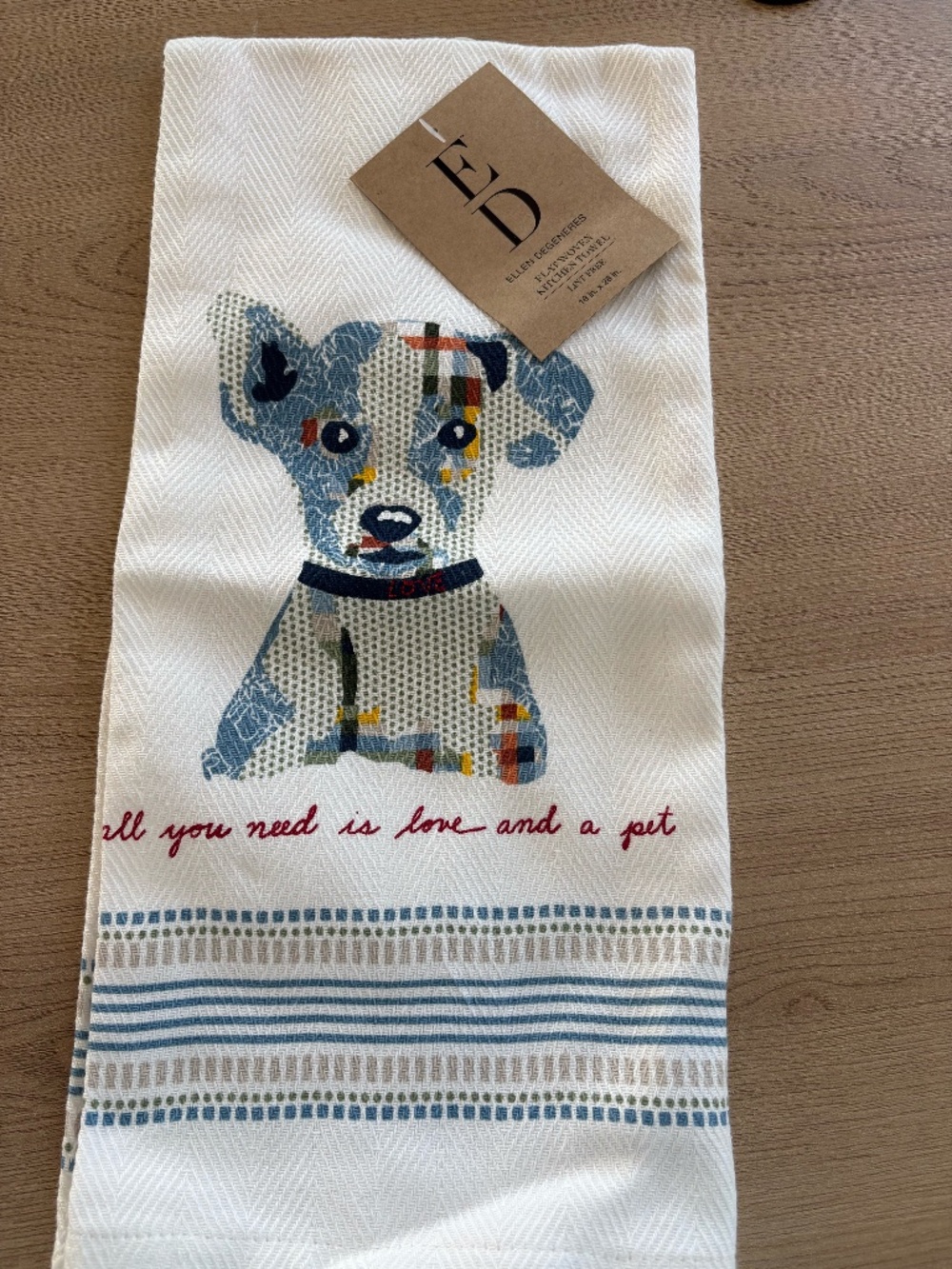 D Ellen DeGeneres Kitchen Towel Patchwork Dog All You Need Is Love And A Pet NWT